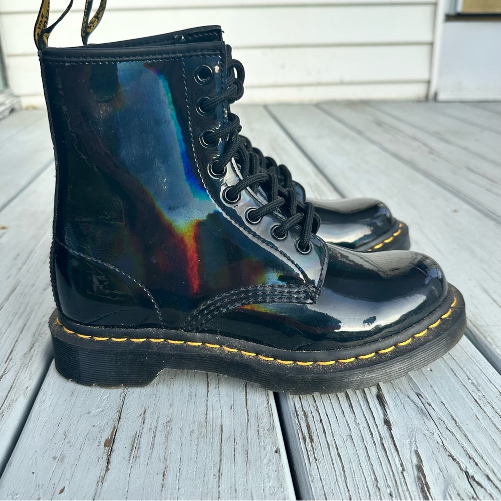 Dr. Martens 1460 Rainbow Holographic Patent Leather Combat Boots 6 Black NWOT